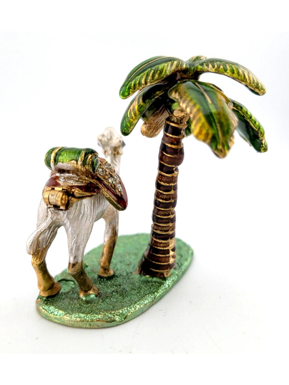 VTG Jeweled Enamel Camel/Palm Tree Desert TRINKET/PILL BOX Hinged Cloisonn-Style - Picture 4 of 11